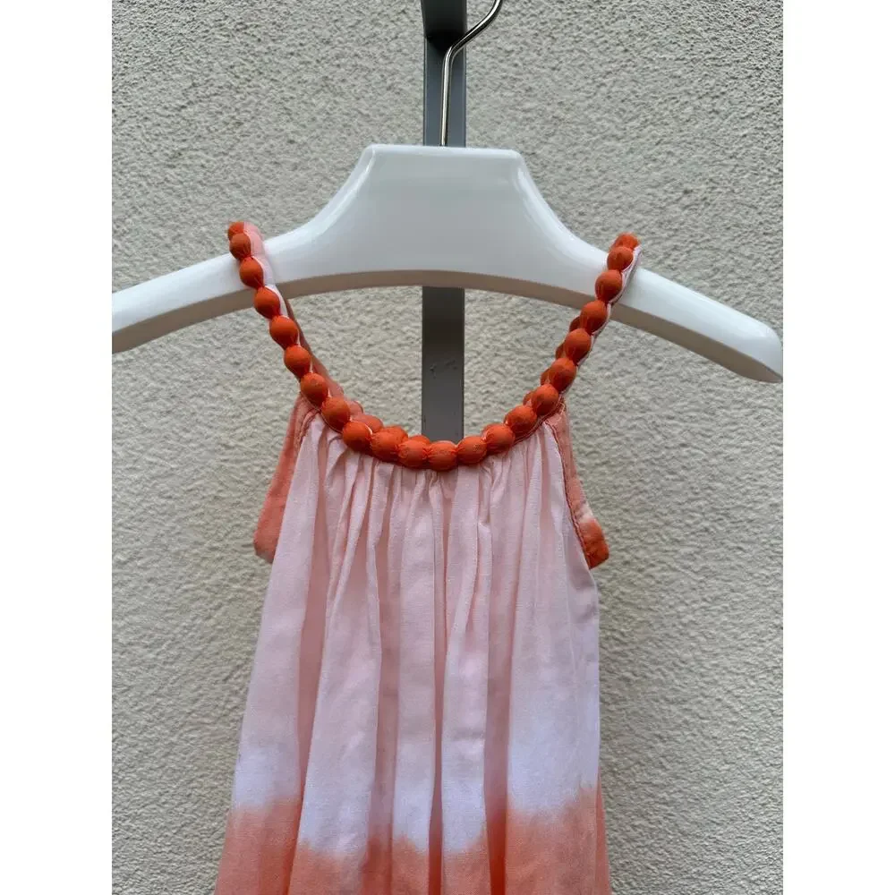 Kembali Tie Dye Dress Necklace Detail Set of 2, Baby Size XS(2T), Pink/ Orange